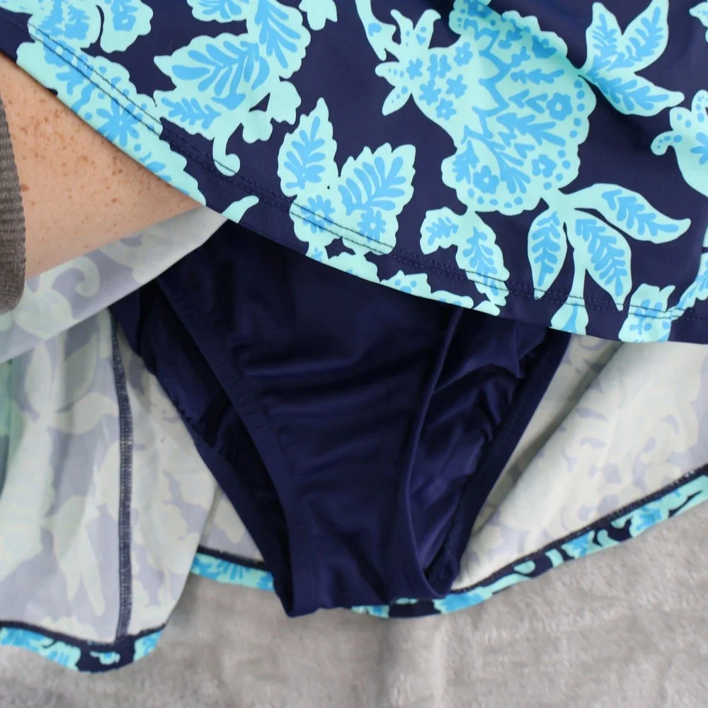 Swim Solutions Swimdress Womens 8 Blue Floral Empire Waist Modest Resort NWT - Picture 7 of 15